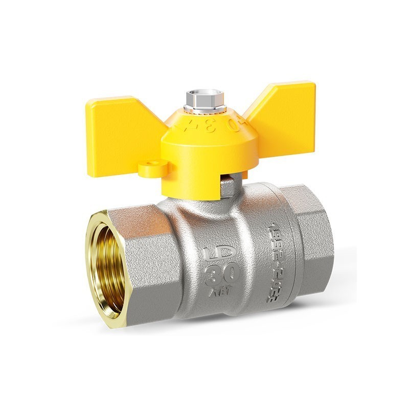 Кран латунный шаровой LD Pride GAS DN20 PN 40 никелированный бабочка муфта-муфта-1