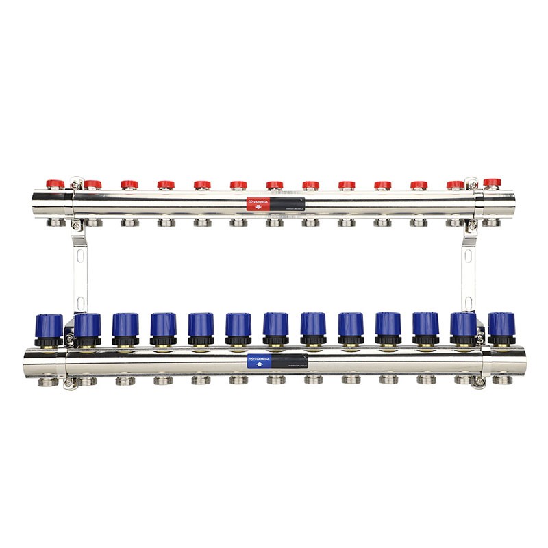 Коллекторная группа из латуни DN 25-13 вых. G-3/4'', евроконус, без расходомеров, без дренажного крана и воздухоотводчика, VARMEGA VM15813