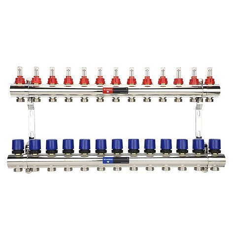 Коллекторная группа из латуни DN 25-13 вых. G-3/4'' евроконус, с расходомерами, без дренажного крана и воздухоотводчика VARMEGA VM15413 купить в Новосибирске | "Проконсим"
