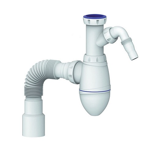 Сифон для умывальника Unicorn А520V, 40х50 гибкий отвод, 1 1/2'' х40 с отводом для стиральной машины преходник 40х32 купить в Новосибирске | "Проконсим"