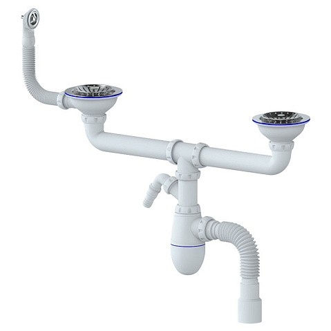 сифон для двойной мойки Unicorn В731VР, 40х50 гибкий отвод, 3 1/2'' х40 с отводом для стиральной машины, круглый перелив купить в Новосибирске | "Проконсим"