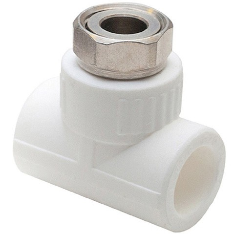 Тройник комбинированный ПП 20-1/2'' PN 25 с накидной гайкой белый РТП 14269 купить в Новосибирске | "Проконсим"