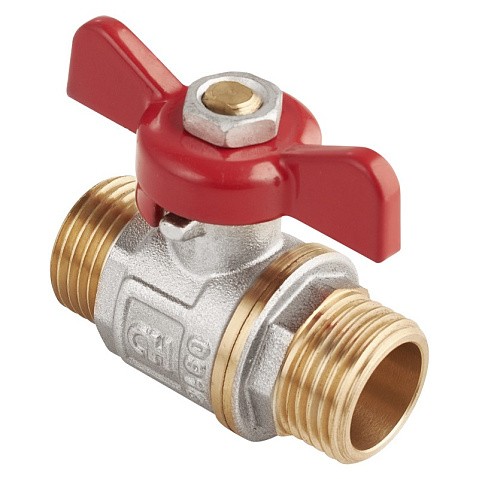 Кран латунный шаровой MVI AquaHit BV.315.04 DN 20 PN 25 бабочка штуцер-штуцер полнопроходной никелированный купить в Новосибирске | "Проконсим"