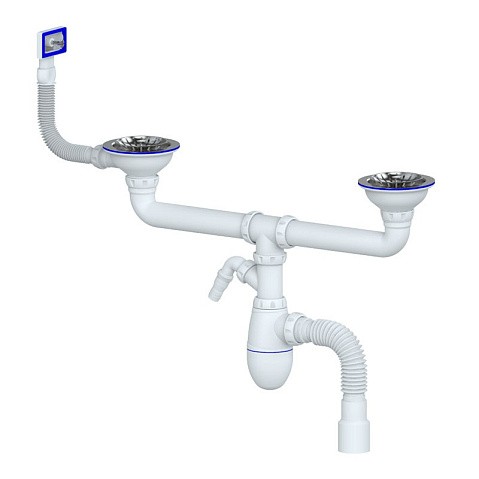 сифон для двойной мойки Unicorn В730V, 40х50 гибкий отвод, 3 1/2'' х40 с отводом для стиральной машины, прямоугольный перелив купить в Новосибирске | "Проконсим"
