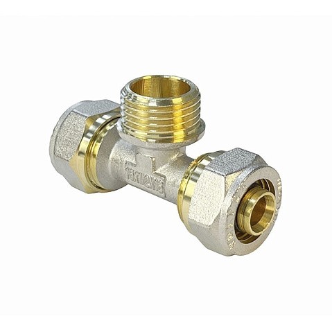 Тройник латунный для PEX труб 20-3/4''-20 PN 10 обжимной никелированный Valfex VF.333.N  купить в Новосибирске | "Проконсим"
