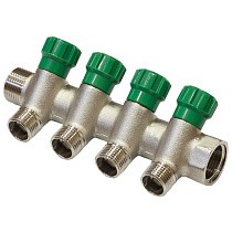 Коллектор латунный никелированныйDN 20 4 выхода G 1/2'' с запорными клапанами плоское присоединение отвода,SGL купить в Новосибирске | "Проконсим"