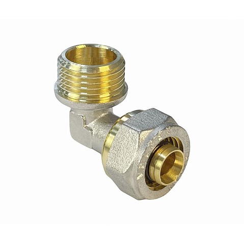 Угольник латунный для PEX труб 20-3/4'' PN 10 обжимной никелированный Valfex VF.352.N  купить в Новосибирске | "Проконсим"