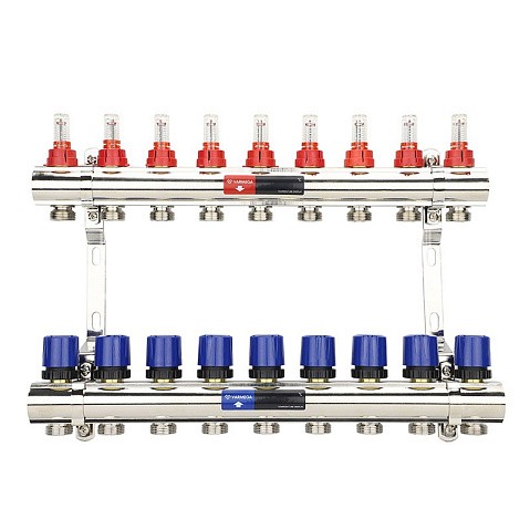 Коллекторная группа из латуни DN 25-9 вых. G-3/4'' евроконус, с расходомерами, без дренажного крана и воздухоотводчика VARMEGA VM15409 купить в Новосибирске | "Проконсим"