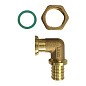 Угольник латунный для PEX труб  20-1/2''  PN 16  под надвижную гильзу с накидной гайкой  РосТурПласт купить в Новосибирске | "Проконсим"