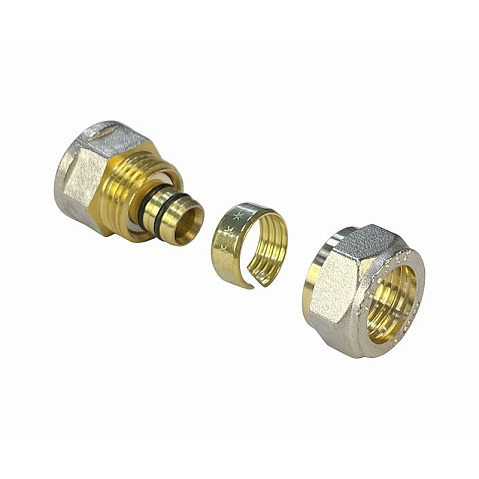 Муфта латунная для PEX труб 20-1/2'' PN 10 обжимная никелированная Valfex VF.302.N  купить в Новосибирске | "Проконсим"