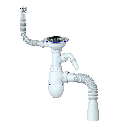 Сифон для мойки Unicorn В436V, 40х50 гибкий отвод, 3 1/2'' х40 с отводом для стиральной машины, круглый перелив купить в Новосибирске | "Проконсим"