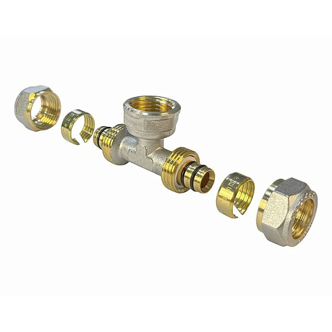 Тройник латунный для PEX труб 20-1/2''-20 PN 10 обжимной никелированный Valfex VF.332.N  купить в Новосибирске | "Проконсим"