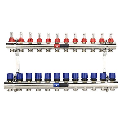 Коллекторная группа из латуни DN 25-12 вых. G-3/4'' евроконус, с расходомерами, без дренажного крана и воздухоотводчика VARMEGA VM15412 купить в Новосибирске | "Проконсим"