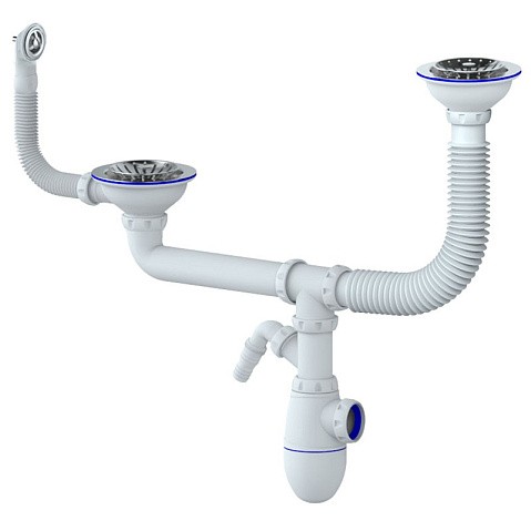 сифон для двойной мойки Unicorn В710V, 40х50 гибкий отвод, 3 1/2'' х40 с отводом для стиральной машины, круглый перелив купить в Новосибирске | "Проконсим"