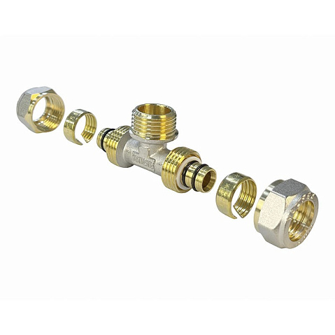 Тройники латунные для PEX труб DN 16-32 PN 10 обжимные никелированные с наружной резьбой Valfex VF.333.N купить в Новосибирске | "Проконсим"