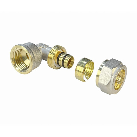 Угольник латунный для PEX труб 20-1/2'' PN 10 обжимной никелированный Valfex VF.352.N  купить в Новосибирске | "Проконсим"