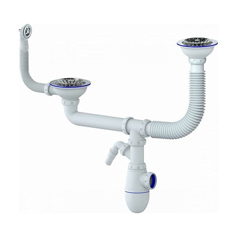 Сифон для двойной мойки Unicorn Y710V, без отвода, 3 1/2'' х40 с отводом для стиральной машины, круглый перелив купить в Новосибирске | "Проконсим"