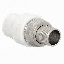 Акция! Муфта для радиатора ПП 20-1/2'' PN25, с американкой, белая, РосТурПласт 14630 14630 (251210900) со склада Проконсим в Новосибирске