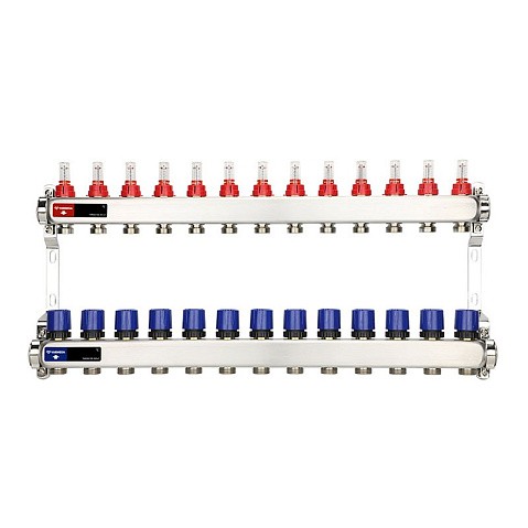 Коллекторная группа из нержавеющей стали DN 25-13 вых. G-3/4'' евроконус, с расходомерами, без дренажного крана и воздухоотводчика VARMEGA VM15113 купить в Новосибирске | "Проконсим"