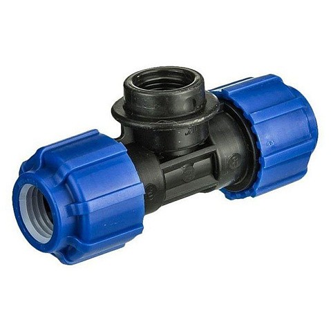 Тройник компрессионный PN 16 для ПЭ DN 20-1/2'' обжимное-муфта купить в Новосибирске | "Проконсим"