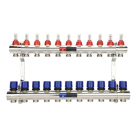 Коллекторная группа из латуни DN 25-11 вых. G-3/4'' евроконус, с расходомерами, без дренажного крана и воздухоотводчика VARMEGA VM15411 купить в Новосибирске | "Проконсим"