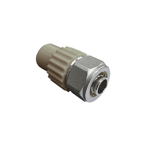 Комбинированный ниппель для соединения PPR-PE-AL-PE труб 20x16 PN 25 серый VALFEX купить в Новосибирске | "Проконсим"