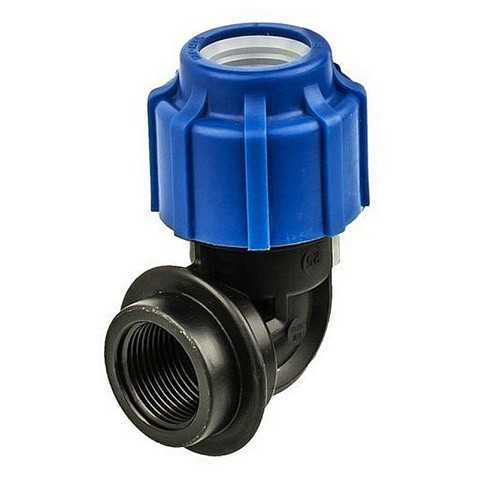 Угольник (отвод) компрессионный PN 16 для ПЭ DN 20-1/2'' обжимное-муфта купить в Новосибирске | "Проконсим"