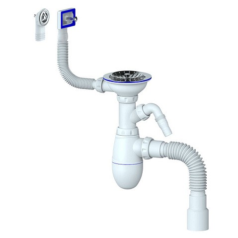 Сифон для мойки Unicorn В427Р, 40х50 гибкий отвод, 3 1/2'' х40 с отводом для стиральной машины, круглый и прямоугольный перелив купить в Новосибирске | "Проконсим"
